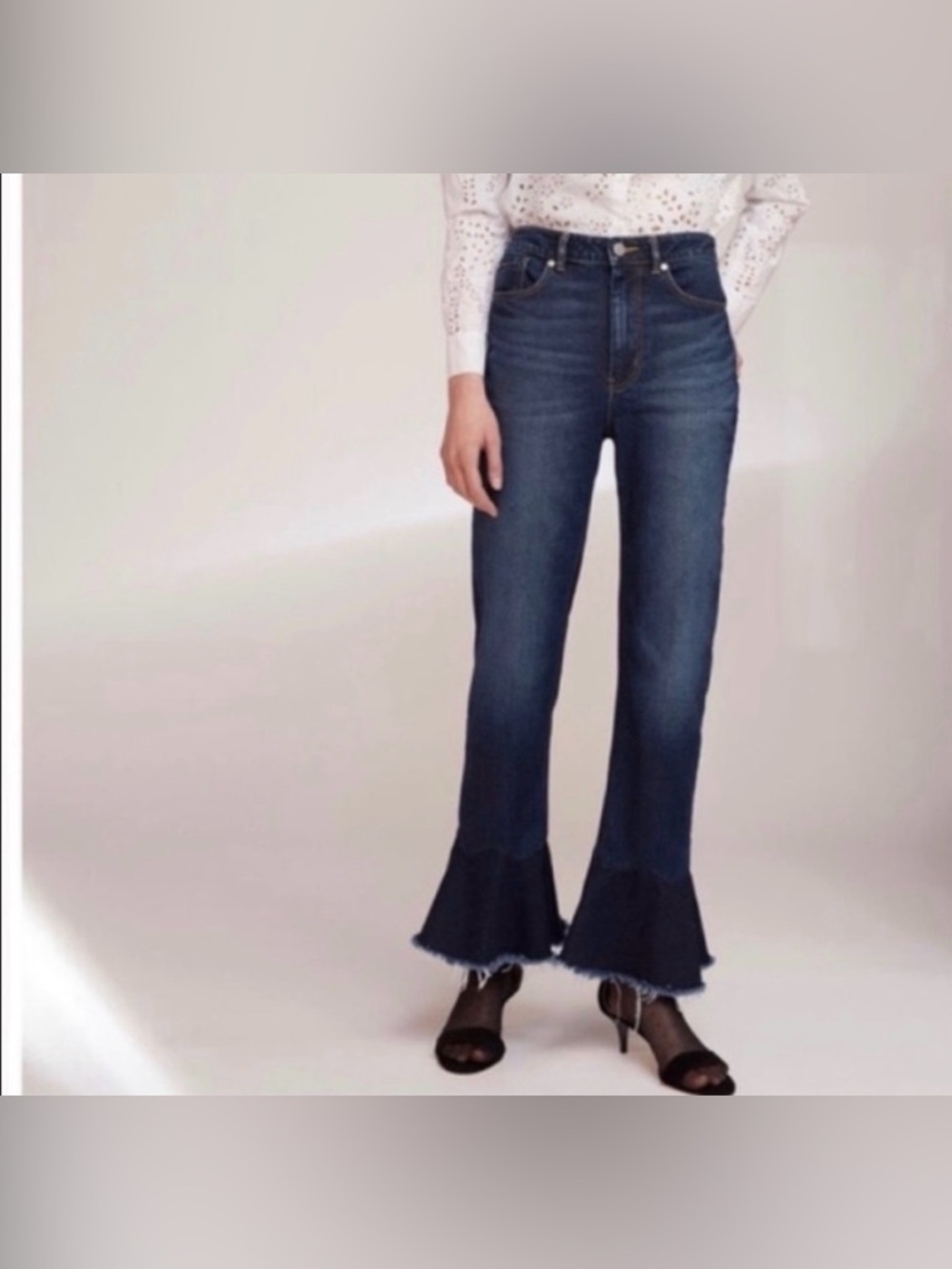 La Vie Rebecca  Taylor Denim Jeans Ruffle Raw Hem Jeans Size 25 Ankle Crop